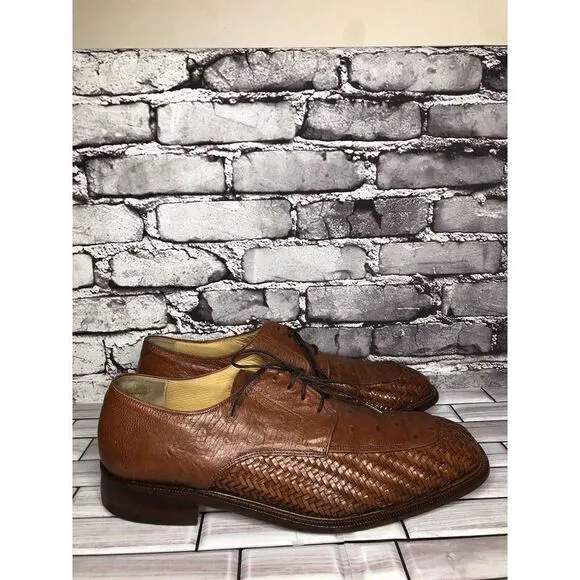 Caporicci Italy Vintage Almond Genuine Ostrich Woven Dress Shoes Men 13M US/46EU