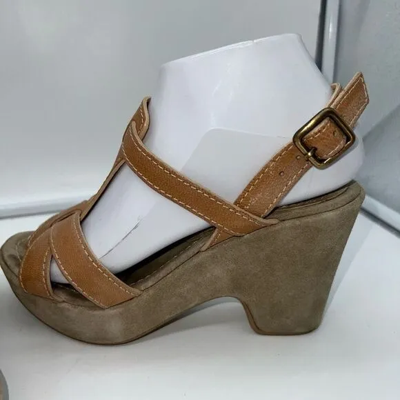 CAREL Paris Camel Suede Platform Sandals EUR Size 37.5 US 7