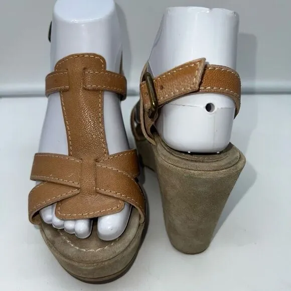 CAREL Paris Camel Suede Platform Sandals EUR Size 37.5 US 7