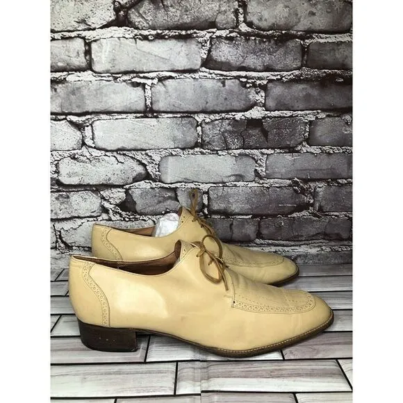 Carlo Chereli Collection Beige Tan Oxfords Lace Up Dress Shoes Men’s Sz 10.5D US