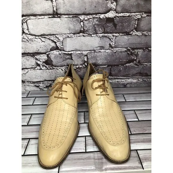 Carlo Chereli Collection Beige Tan Oxfords Lace Up Dress Shoes Men’s Sz 10.5D US