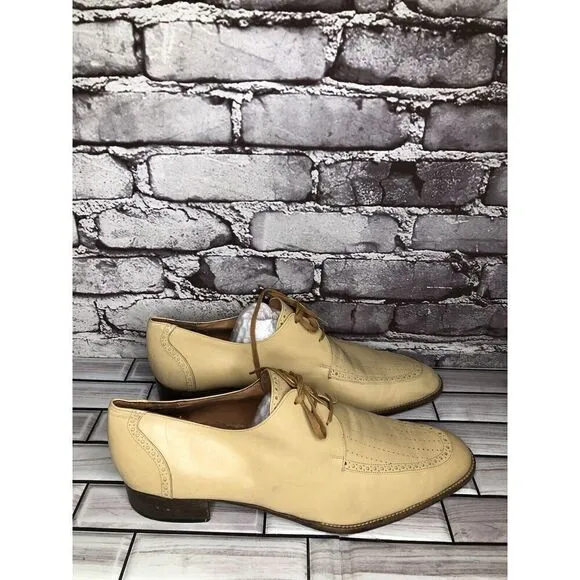 Carlo Chereli Collection Beige Tan Oxfords Lace Up Dress Shoes Men’s Sz 10.5D US