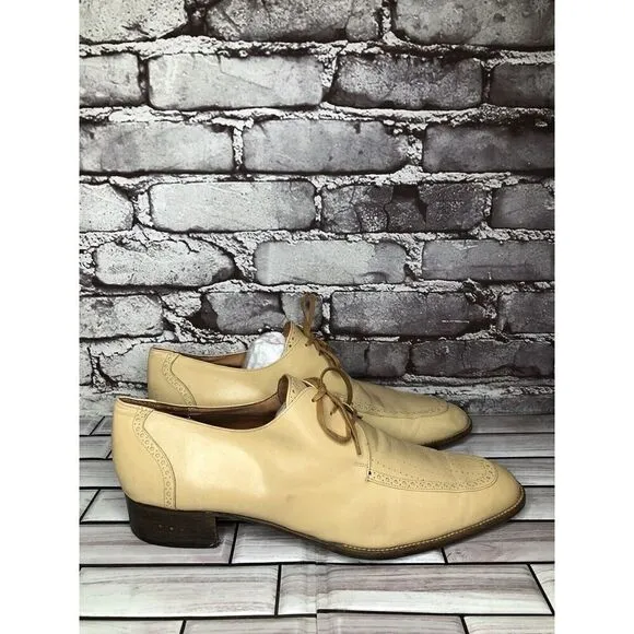 Carlo Chereli Collection Beige Tan Oxfords Lace Up Dress Shoes Men’s Sz 10.5D US