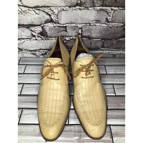 Carlo Chereli Collection Beige Tan Oxfords Lace Up Dress Shoes Men’s Sz 10.5D US
