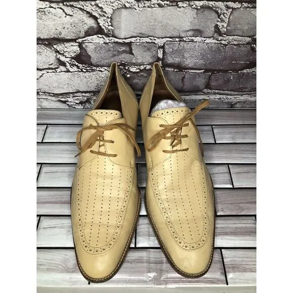 Carlo Chereli Collection Beige Tan Oxfords Lace Up Dress Shoes Men’s Sz 10.5D US