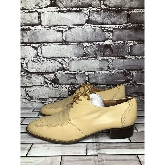 Carlo Chereli Collection Beige Tan Oxfords Lace Up Dress Shoes Men’s Sz 10.5D US