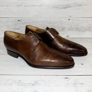 Carlos Santos Dress Shoes Men 10.5 Derby Brown Medallion Almond Toe 100% Leather