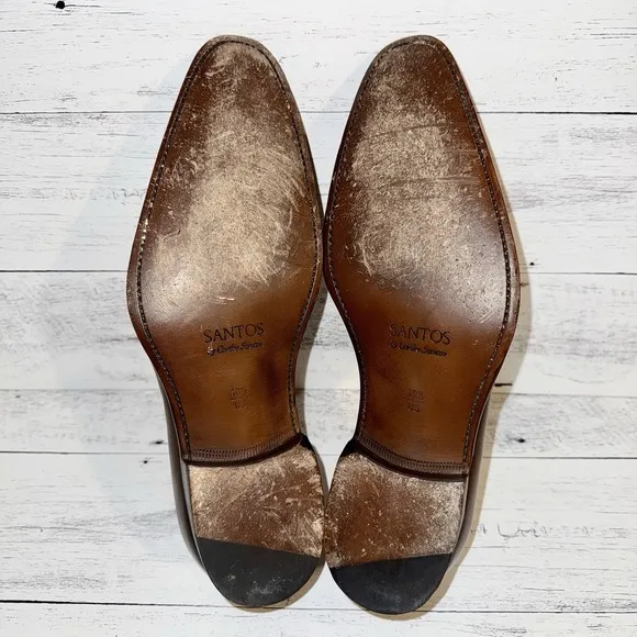 Carlos Santos Dress Shoes Men 10.5 Derby Brown Medallion Almond Toe 100% Leather