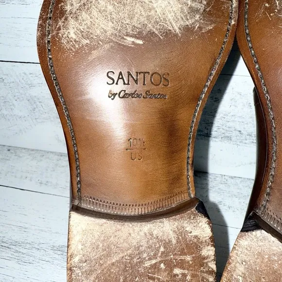Carlos Santos Dress Shoes Men 10.5 Derby Brown Medallion Almond Toe 100% Leather