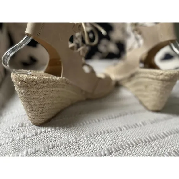 Carmen Saiz Anthropologie Womens 7 38 Tan Leather Espadrille Wedge Sandals ~38