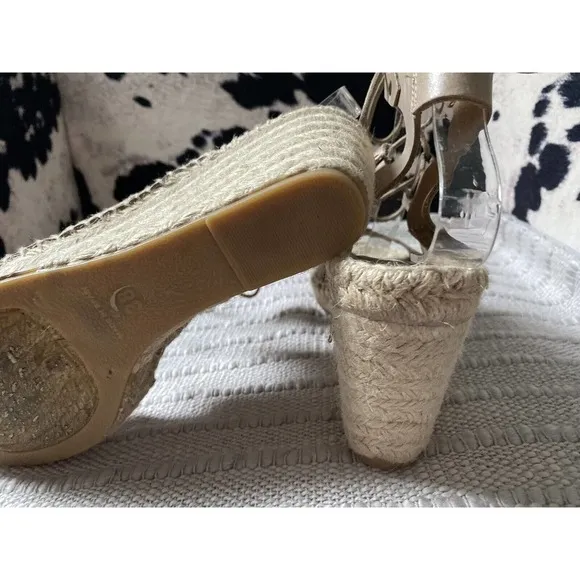 Carmen Saiz Anthropologie Womens 7 38 Tan Leather Espadrille Wedge Sandals ~38