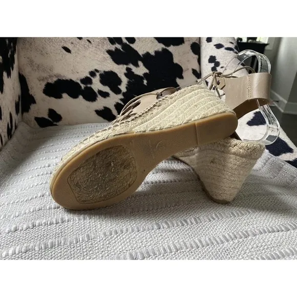 Carmen Saiz Anthropologie Womens 7 38 Tan Leather Espadrille Wedge Sandals ~38
