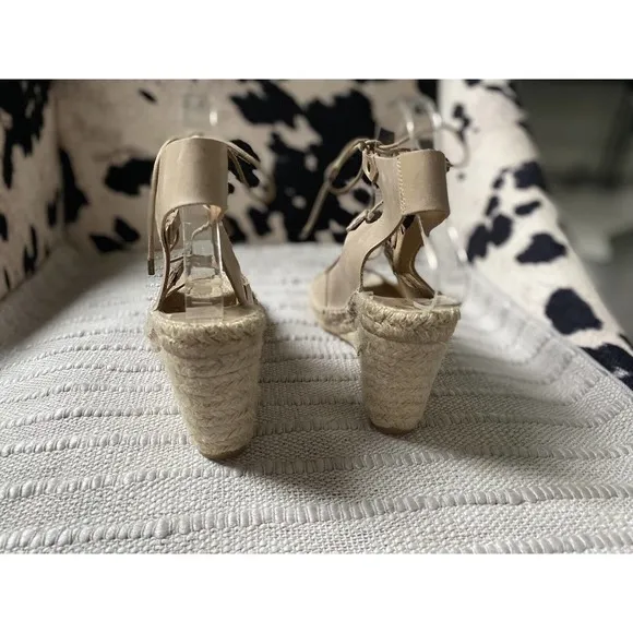 Carmen Saiz Anthropologie Womens 7 38 Tan Leather Espadrille Wedge Sandals ~38