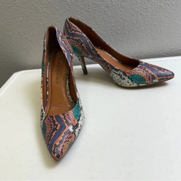 Carrano Womens Size 7 Multicolor Snake Print Pointed Toe Heel Pump Shoes
