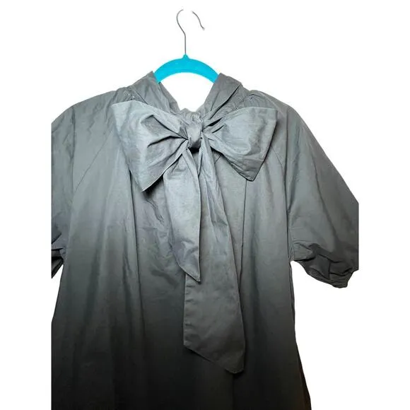 Caryn Lawn Ryan Bow Dress Black Cotton One Size Puff Sleeve Swing Mini Flowy