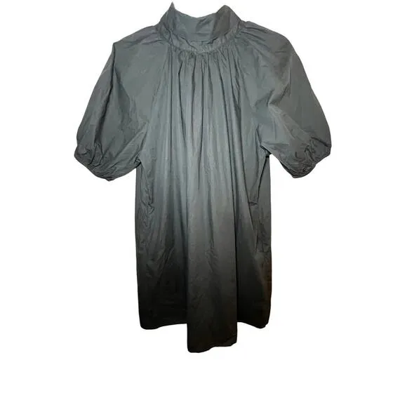 Caryn Lawn Ryan Bow Dress Black Cotton One Size Puff Sleeve Swing Mini Flowy