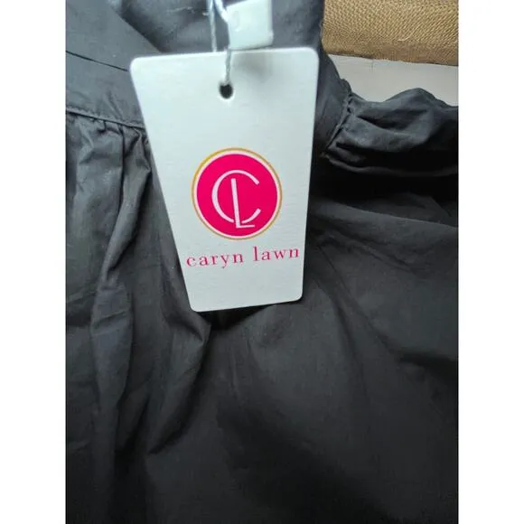 Caryn Lawn Ryan Bow Dress Black Cotton One Size Puff Sleeve Swing Mini Flowy