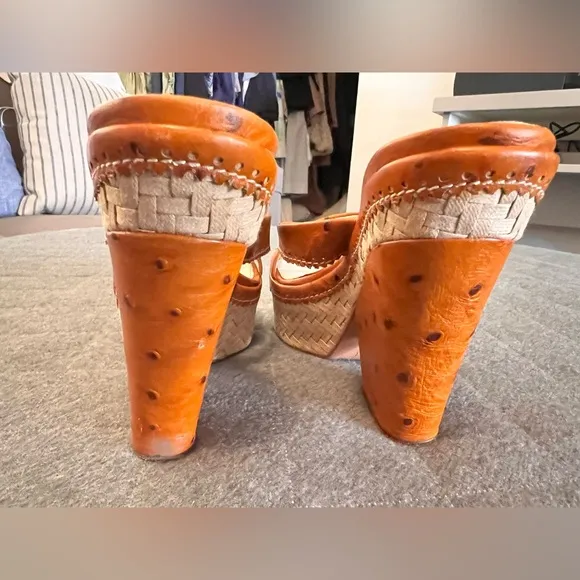 CASADEI Italian 8.5 Leather Cross Strap Wedge Espadrille Slide Sandals Orig $900