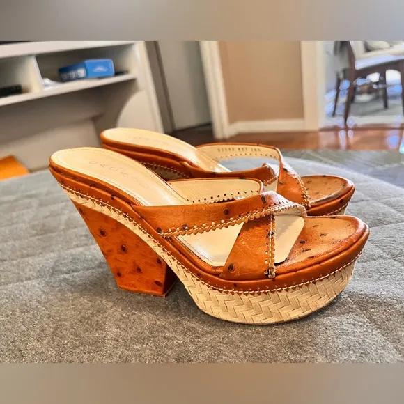 CASADEI Italian 8.5 Leather Cross Strap Wedge Espadrille Slide Sandals Orig $900