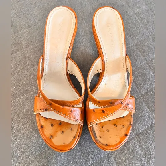 CASADEI Italian 8.5 Leather Cross Strap Wedge Espadrille Slide Sandals Orig $900