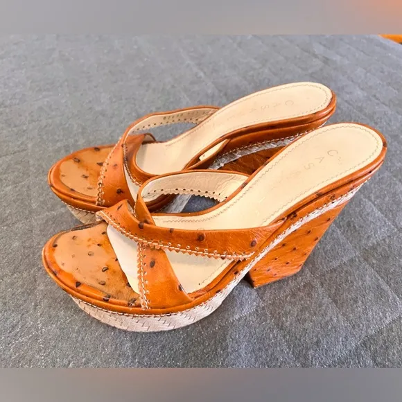 CASADEI Italian 8.5 Leather Cross Strap Wedge Espadrille Slide Sandals Orig $900