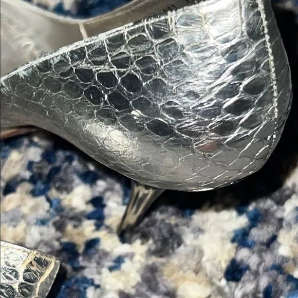 Casadei Silver High-Heeled Pumps with Crystal Embellishment