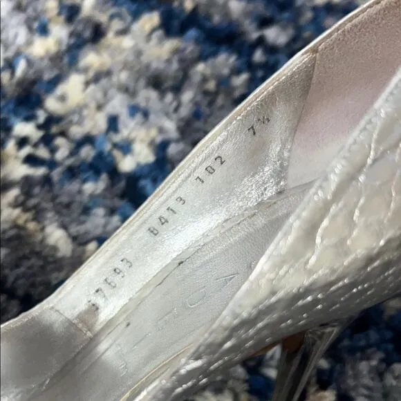 Casadei Silver High-Heeled Pumps with Crystal Embellishment