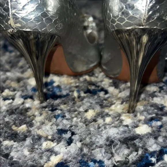 Casadei Silver High-Heeled Pumps with Crystal Embellishment