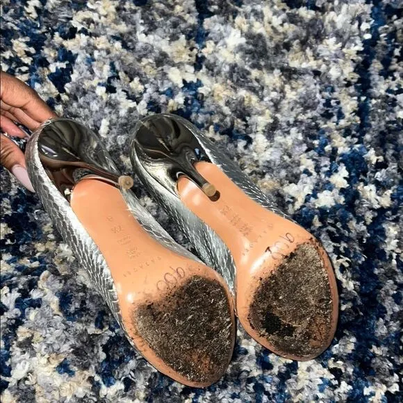 Casadei Silver High-Heeled Pumps with Crystal Embellishment