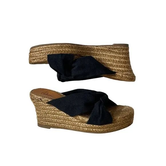 Castaner Black Canvas Knot Espadrille Wedge Sandals Size 6.5