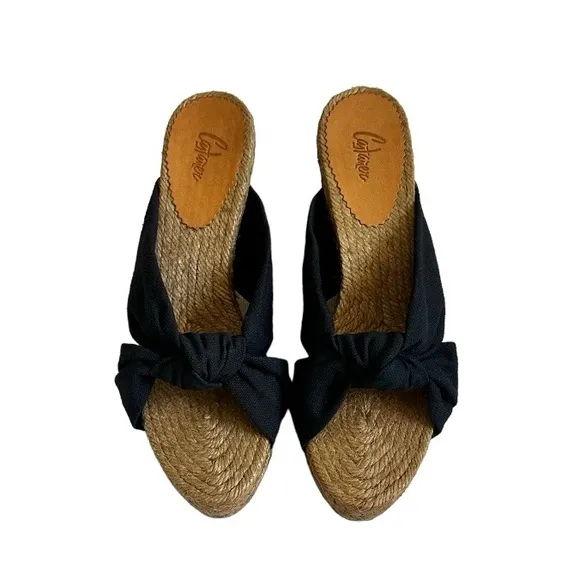 Castaner Black Canvas Knot Espadrille Wedge Sandals Size 6.5