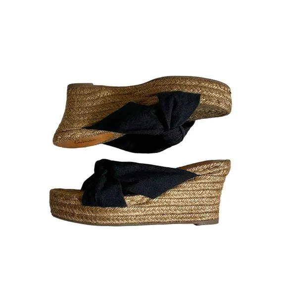 Castaner Black Canvas Knot Espadrille Wedge Sandals Size 6.5