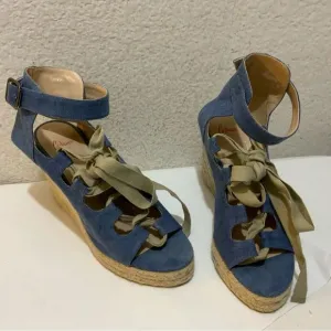 Castaner Leather lace up Denim look platform Wedge Espadrille Sandals 39