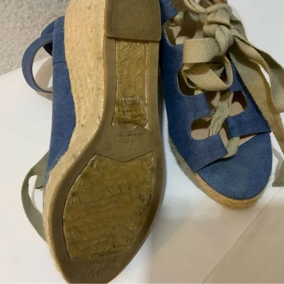 Castaner Leather lace up Denim look platform Wedge Espadrille Sandals 39