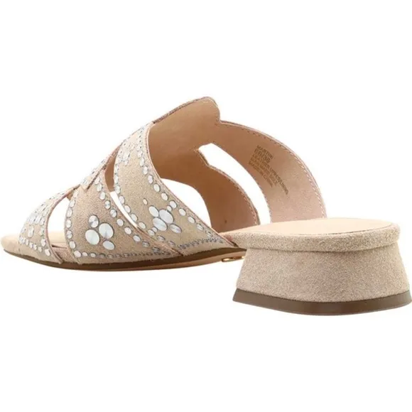 Cecelia New York Martini Micro Stud Sandal Bone Beige Suede Mule Block Heel 10