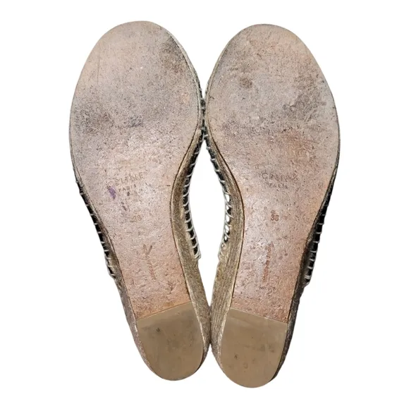 Celine Paris Crosta Fossil Black Leather Espadrille Wedge Sandals