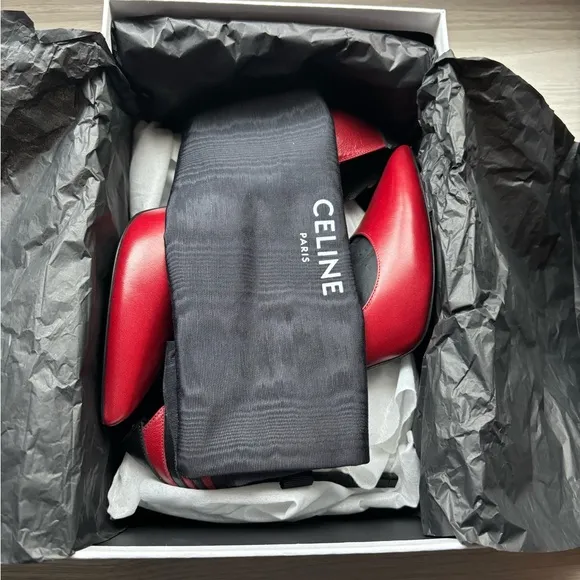 Celine Red &amp; Black lamb skin pump BNWT
