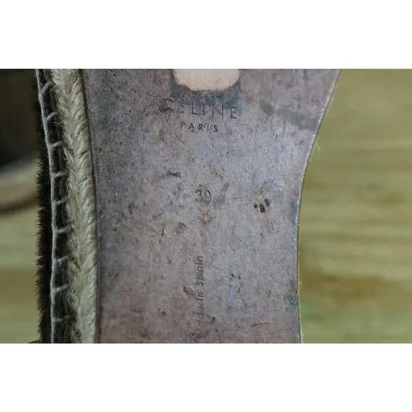 Celine Shoes Womens 8.5 Brown Pony Hair Espadrilles Flats Paris Dust Bag