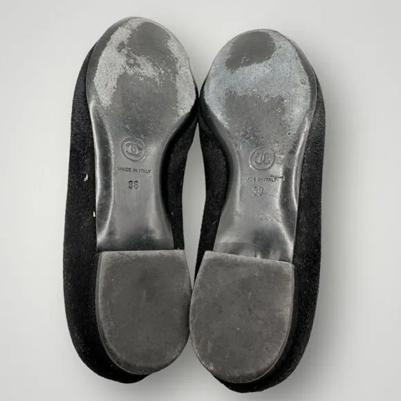 Chanel Suede Leather Whipstitch Ballet Flats 38