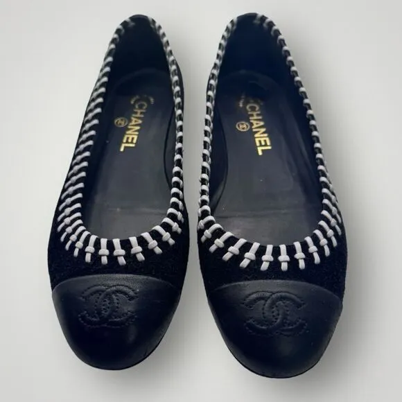 Chanel Suede Leather Whipstitch Ballet Flats 38