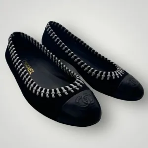 Chanel Suede Leather Whipstitch Ballet Flats 38