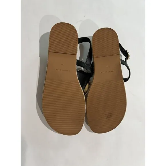 Charles &amp; Keith  Metallic Oval Espadrille Sandals in Black
