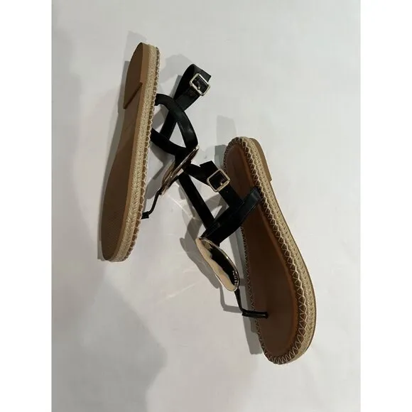 Charles &amp; Keith  Metallic Oval Espadrille Sandals in Black