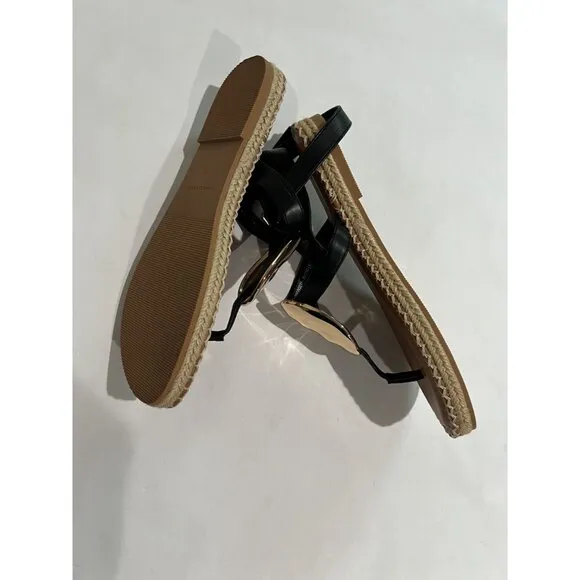 Charles &amp; Keith  Metallic Oval Espadrille Sandals in Black
