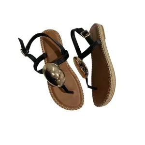 Charles &amp; Keith  Metallic Oval Espadrille Sandals in Black