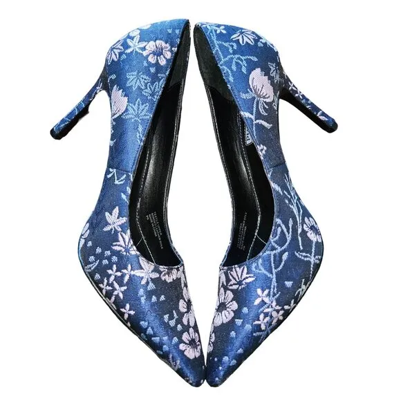 Charles David Denise Blue Floral Brocade Stiletto Heels Women Size 8.5
