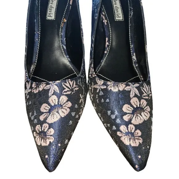 Charles David Denise Blue Floral Brocade Stiletto Heels Women Size 8.5