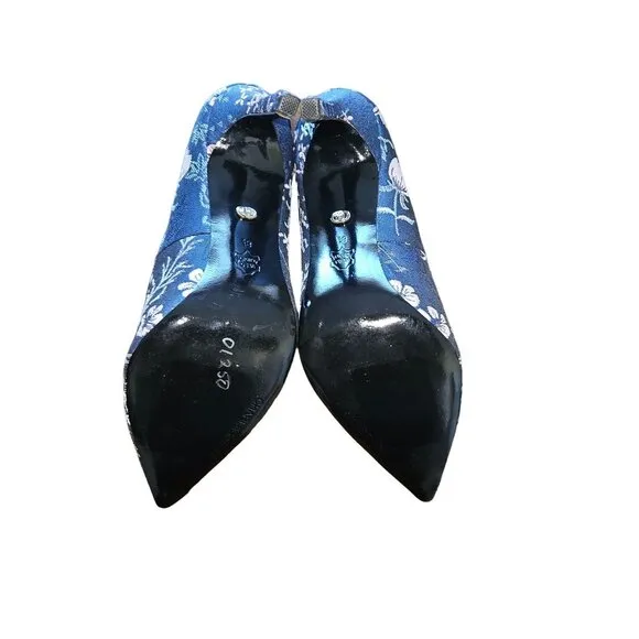 Charles David Denise Blue Floral Brocade Stiletto Heels Women Size 8.5