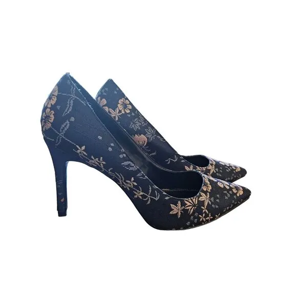 Charles David Denise Blue Floral Brocade Stiletto Heels Women Size 8.5
