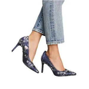 Charles David Denise Blue Floral Brocade Stiletto Heels Women Size 8.5